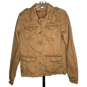 Aeropostale Vintage Womens Y2K Canvas Jacket Tan Utility Military size M Cotton‎